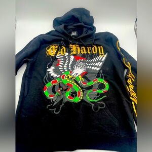 Ed Hardy Y2K Black graphic tattoo art Hoodie Snake Eagle Battle Mens Large